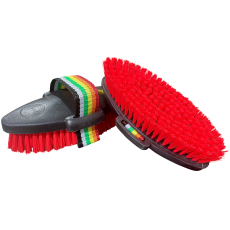 PLASTIC BACKED BODY BRUSH RED w/ COLOURFUL HANDLE STRAP