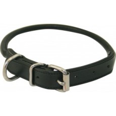 Dog Collar Round Leather Black 1 1/2x34 