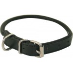 Dog Collar Round Leather Black 3/8x12