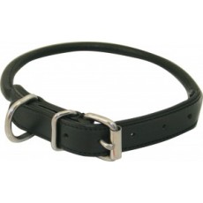 Dog Collar Round Leather Black 3/8x12