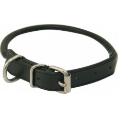 Dog Collar Round Leather Black 1/2x14