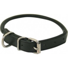 Dog Collar Round Leather Black 1 1/4x26
